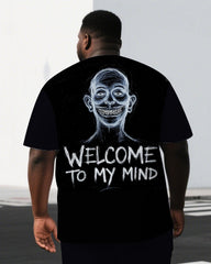 Men's Punk Style WELCOME TO MY WORLD Human Back Print Short-Sleeve T-shirt 2-Piece Big & Tall Set