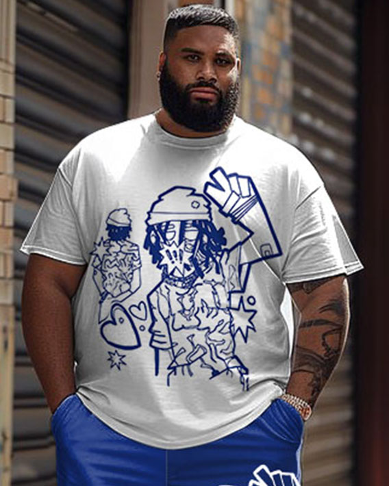 Men's Plus Size Street Casual Funny Bier Graffiti Print T-Shirt Shorts Suit