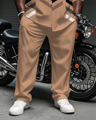 Men's Big & Tall Orange Colorblock Stripe Print Long Sleeve Shirt Trousers Set