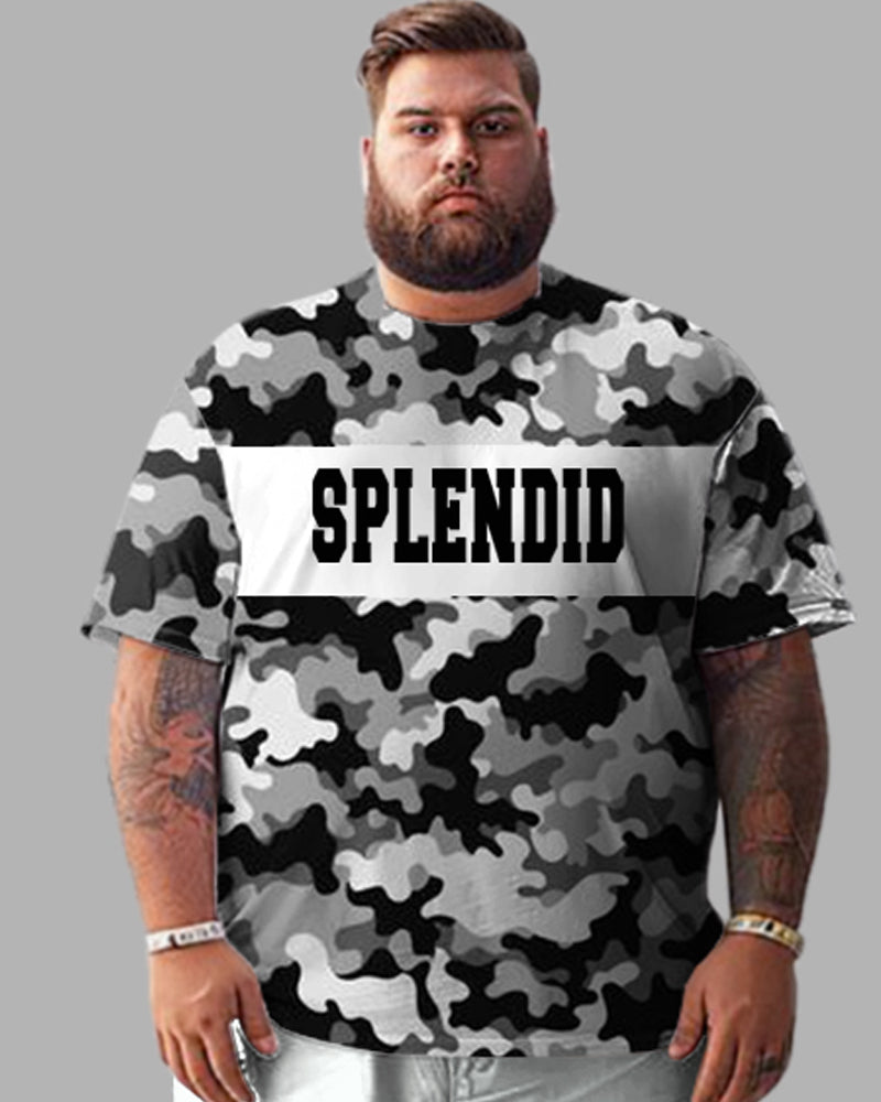 Men's Plus Size Camouflage Colorblock Alphabet Print T-Shirt Shorts Suit