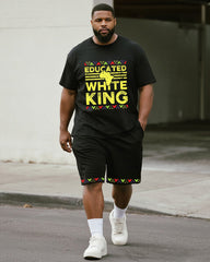 Big & Tall Men's Colorful Geometric White King Alphabet Print Round Neck Short Sleeve T-Shirt Shorts Suit
