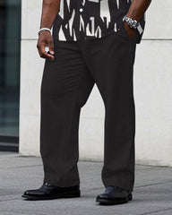 Men's Plus Size Business Casual Charcoal Black Geometric Pattern Short Sleeve Shirt Trousers Suit