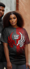 Couple Large Size Skull Wings Color Block Round Neck Short Sleeve T-Shirt