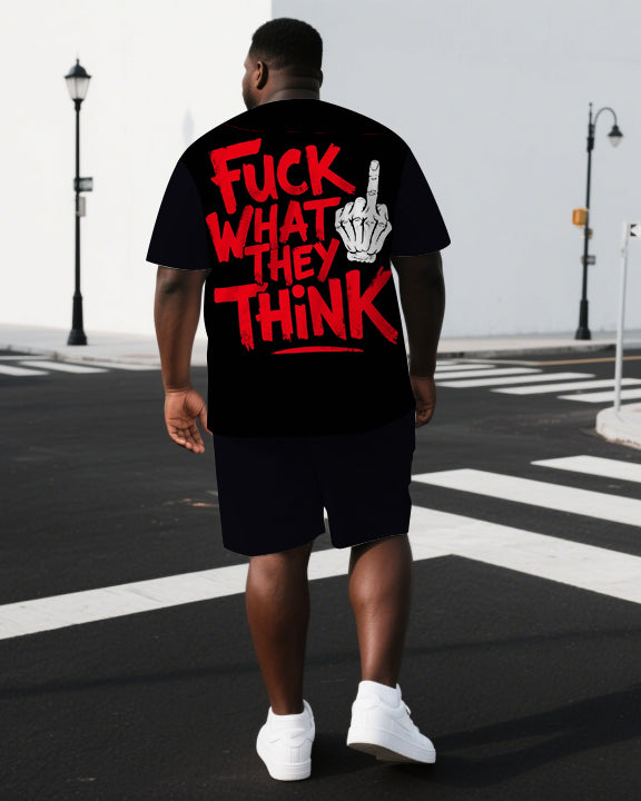 Men's Punk Theme FUCK WHAT THEY THiNK Back Lettering Big & Tall Short-Sleeve T-shirt 2-Piece Set