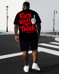 Men's Punk Theme FUCK WHAT THEY THiNK Back Lettering Big & Tall Short-Sleeve T-shirt 2-Piece Set