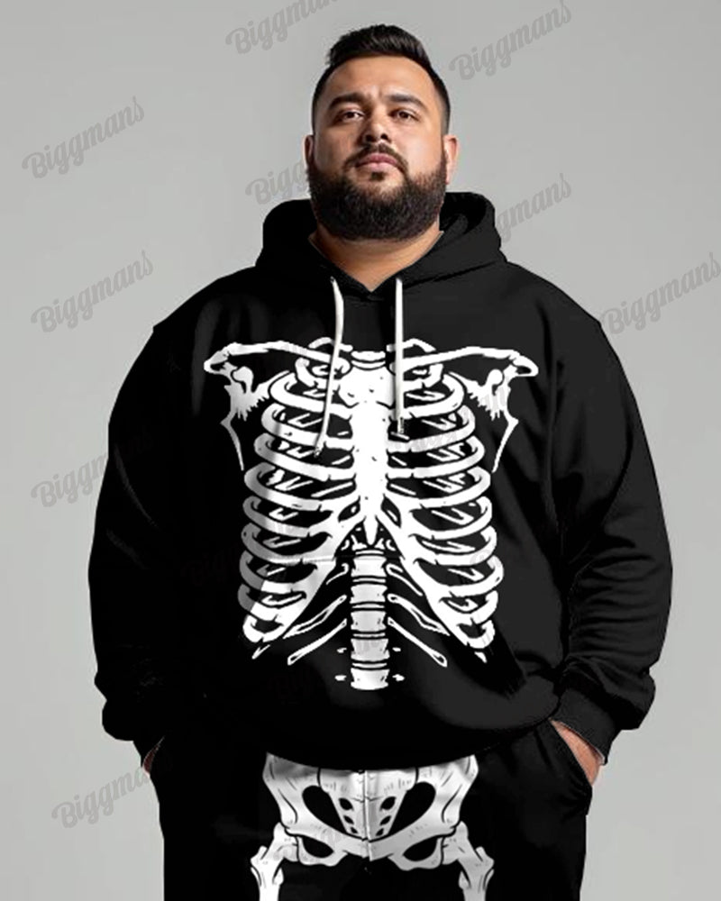 Simple Skull Skeleton Print Men's Big & Tall Hoodie Set