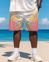 Big & Tall Men's Hawaiian Pink Leaf Print Round Neck Short Sleeve T-Shirt Shorts Suit