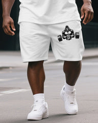 Big & Tall Men's Street Fashion Dumbbell Gorillas Print Casual Short-Sleeved T-shirt and Short Set