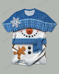Men's Plus Size Blue Snowman Gingerbread Man Print T-Shirt Trousers Suit