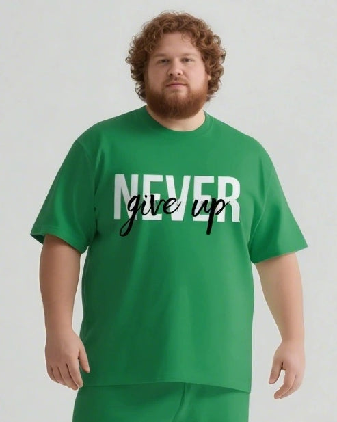 Never Give Up On Yourself Men's Big and Tall Simple Lettering Short Sleeve T-shirt Shorts Set