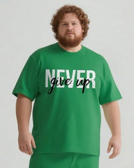 Never Give Up On Yourself Men's Big and Tall Simple Lettering Short Sleeve T-shirt Shorts Set