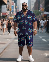 Big & Tall Men's Colorful Turtle Print Shirt Shorts Suit