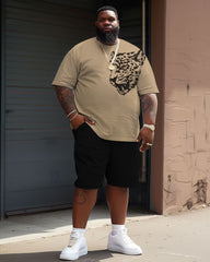 Street Casual Wild Leopard Print Large Size Men's T-shirt & Shorts Set