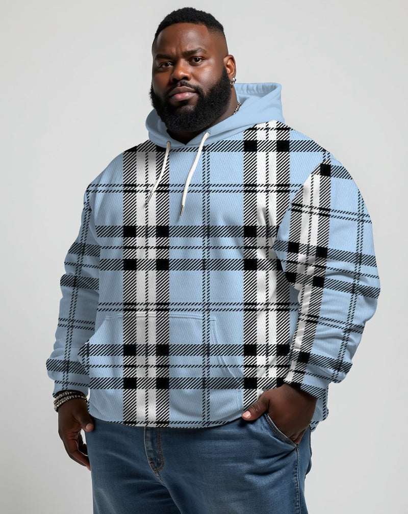Men's Plus Size Blue Check Zip Hoodie