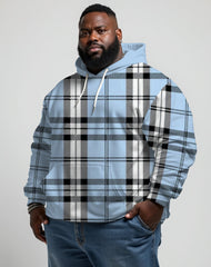 Men's Plus Size Blue Check Zip Hoodie