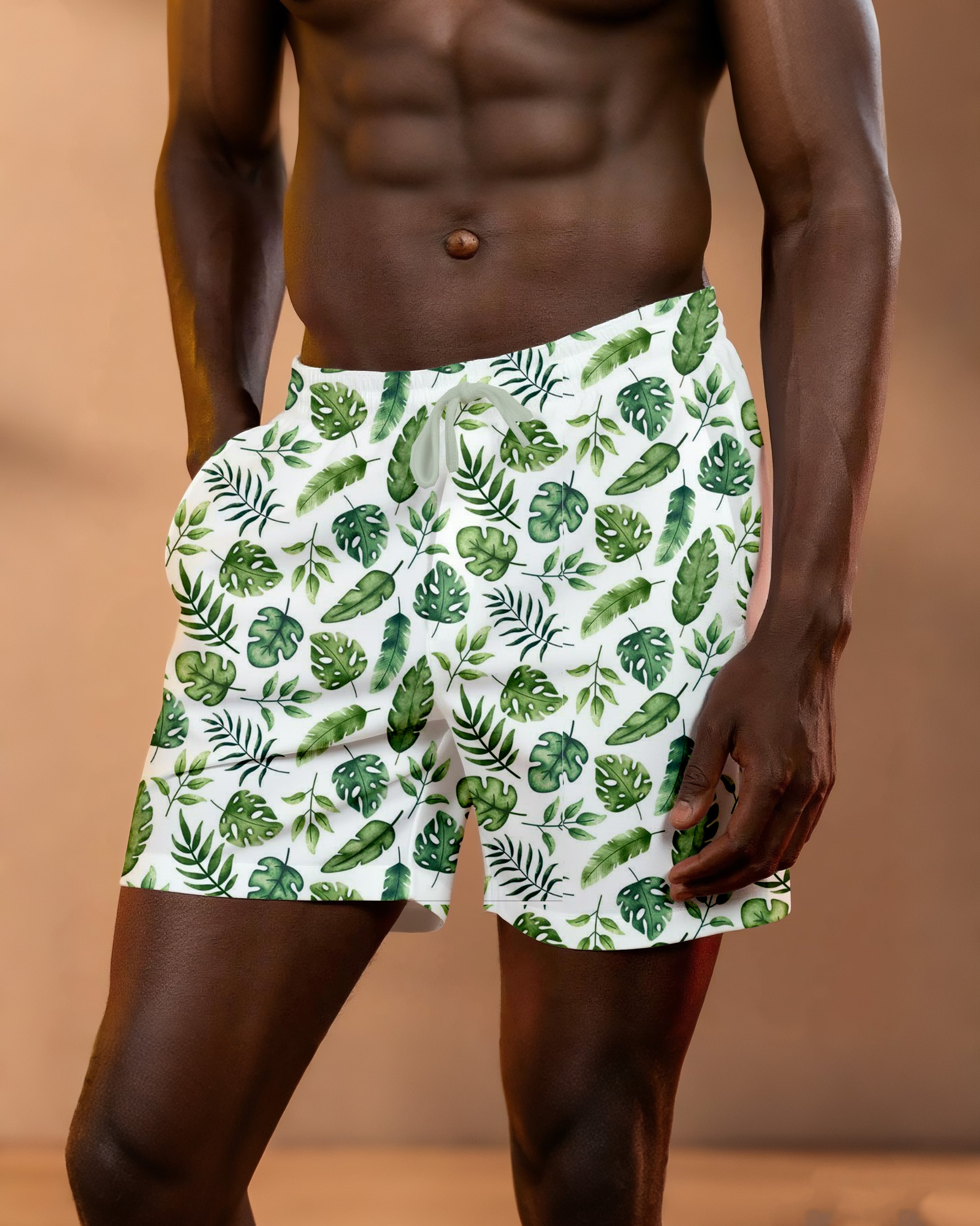 Big & Tall Men's Hawaii. Brown Leaf Light Green Holiday Shorts