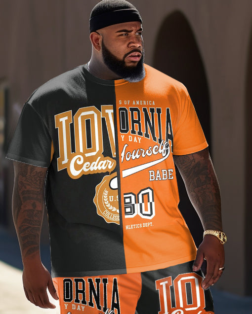 Men's Plus Size Color Block Short Sleeve T-shirt and Pants Sports Set