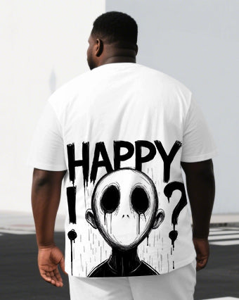 Big & Tall Men's HAPPY & Sad Ghost Back Print Breathable Short-Sleeve T-shirt and Shorts Set