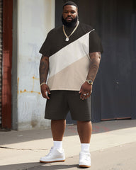 Casual Trendy Color Block Tee Shirt & Shorts Set for Big & Tall Men