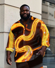 Big Men's Daily Casual Abstract 3D Metal Cable Printed Long Sleeve Shirt Pants Set