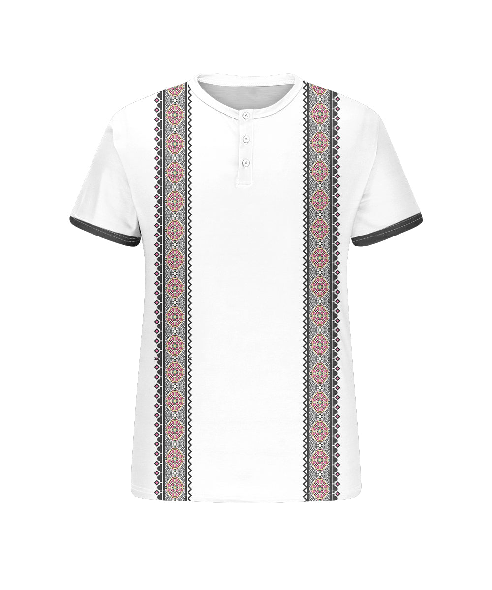Men's Plus Size Daily Casual Gray Pattern Printed Henry Collar Button Short Sleeve T-Shirt