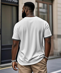Men's Plus Size Daily Casual Gray Pattern Printed Henry Collar Button Short Sleeve T-Shirt