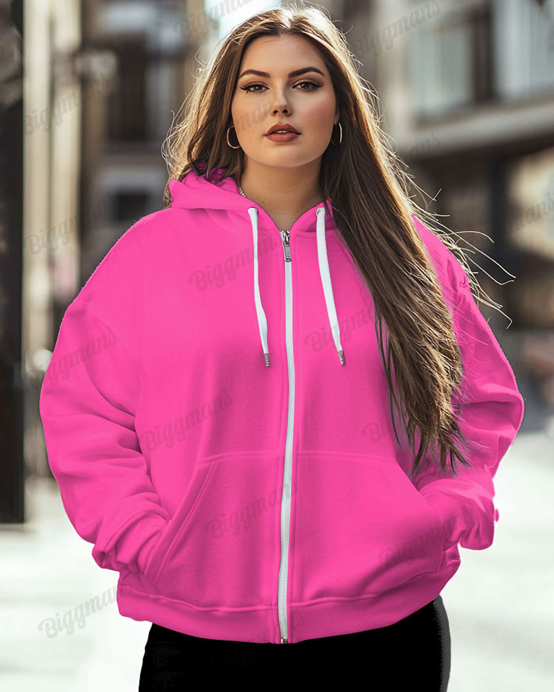 Women's Big and Tall Fashion Solid Color Casual Long Sleeve Zipper Hoodie