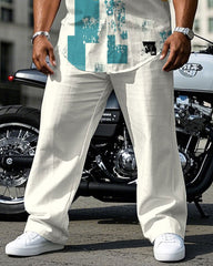Men's Plus Size Business Apricot Distinctive Shedding Effect Printed Daily Casual Short Sleeve Shirt Trousers Suit