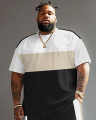 Street Casual Large Striped Colorblock Printed Big Men's Set