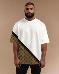 100% Cotton-Silk Scarf Patchwork Printed Men's Loose Big and Tall Short Sleeve T-Shirt