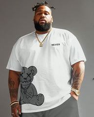 Men's Plus Size Funny Gray Brown Bear T-Shirt Shorts Suit