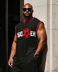 Men's Big and Tall Funny Letter SOCCER & Football Printed Basketball Vest and Shorts Set