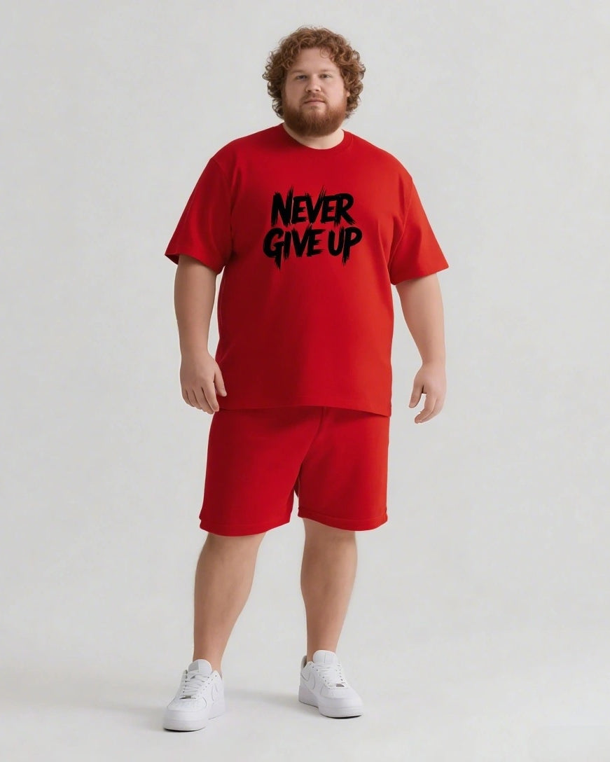 Never Give Up It’s Not The End Men's Big and Tall Simple Lettering Short Sleeve T-shirt Shorts Set
