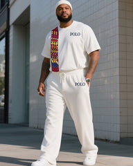 Big Boy Daily Casual Simple African Impression Print Striped Short Sleeve Trousers Suit