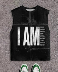 Men's Plus Size Street Fashion You Vs You Alphabet Print Round Neck Sleeveless Vest