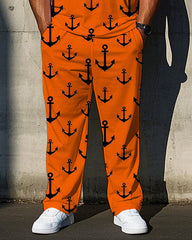 Men's Casual Anchor Printed Big & Tall Outdoor 2-Piece Short Sleeve T-shirt Pants Set