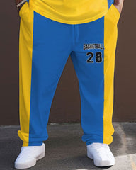 Men's Large Street Retro Sports Color Matching Basketball Hip-Hop Casual Two-piece Set