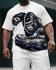 Men's Big & Tall Fierce Hitting Gorillas Print Daily Fashion Short-Sleeved T-shirt & Short Set