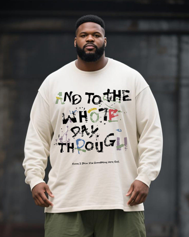 Big & Tall Men's Graffiti Letter Print Long Sleeve T-Shirt Pants Suit