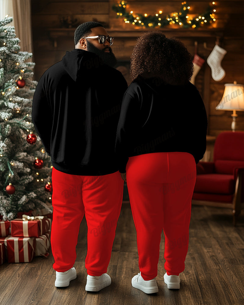Couple Fashion Casual Big & Tall Christmas New Year Printed Hoodie Set