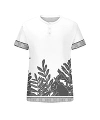 Men's Plus Size Hawaiian Plant Rabbit Print Henry Collar Button Short Sleeve Tee