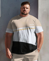 Men's Plus Size Casual Simple Khaki Colorblock Print T-Shirt Shorts Suit