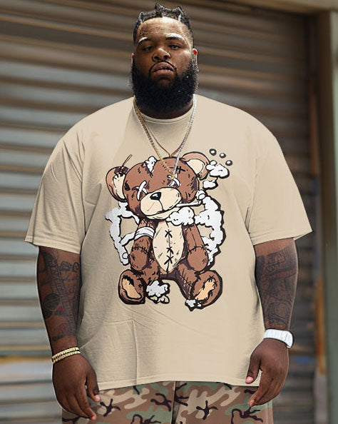 Big Guys Street Casual Camouflage Bear Print T-Shirt Shorts Set