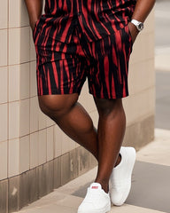 Big Men's-Retro Daily Casual Zebra Stripe Color Block Printed Short Sleeve Shirt Shorts Suit