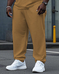 Big Men's Simple Retro Triangle Pattern Printed Short Sleeve T-shirt Pants 2-Piece Set