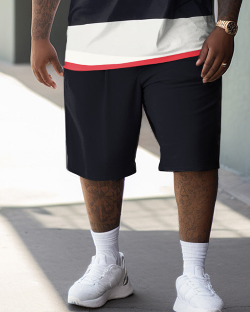 Men's Plus Size Striped Color Block Two-Piece Set