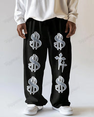 Money Icon Pattern Men's Loose Plus Size Straight Pants