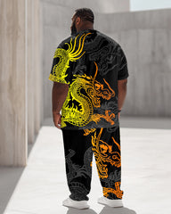 Men's Plus Size Gradient Dark Dragon Totem Print T-shirt Trousers Suit