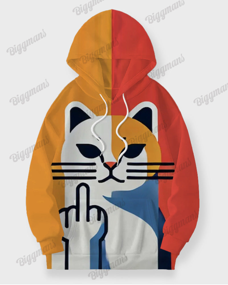 Men's Daily Casual Funny Cat Cartoon Print Plus Size Hoodie Suit