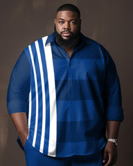 Men's Plus Size Blue Line Color Matching Gradient Longt Sleeve Walking Suit